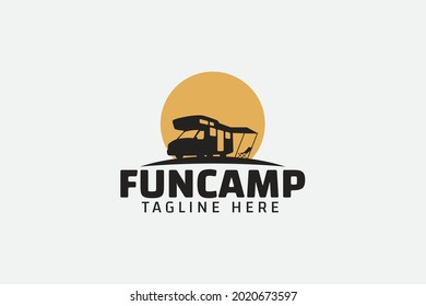 Logo des Fun Camp Vektorgrafik für jedes Geschäft speziell für Outdoor-Aktivitäten, Urlaub, Reise, Reisen, Sport, Abenteuer, etc.