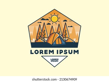 Fun camping with dome tent flat illustration design