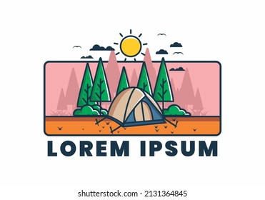 Fun Camping mit Kuppelzelt - flache Illustration
