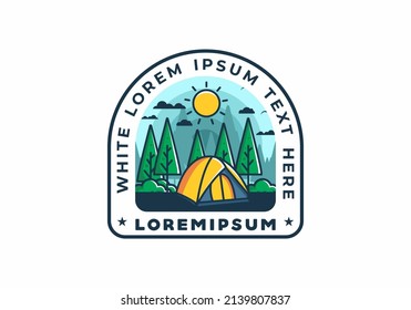 Fun camping with dome tent flat illustration design