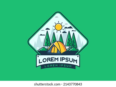 Fun camping with dome tent flat illustration design