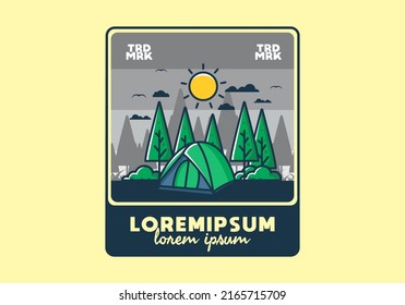 Fun camping with dome tent flat illustration design