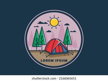Fun camping with dome tent flat illustration design