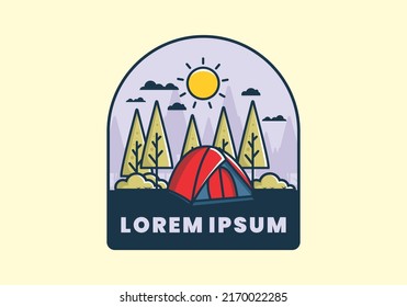 Camping divertido con domo tienda diseño de ilustración plana