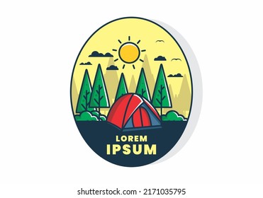 Camping divertido con domo tienda diseño de ilustración plana