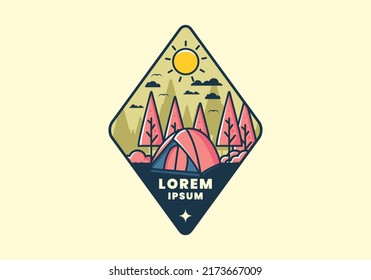Fun camping with dome tent flat illustration design