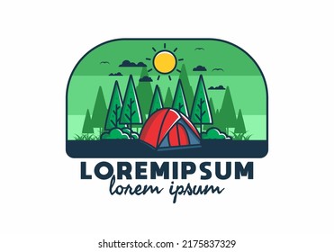 Fun Camping mit Kuppelzelt - flache Illustration