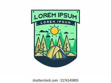 Fun camping with dome tent flat illustration design