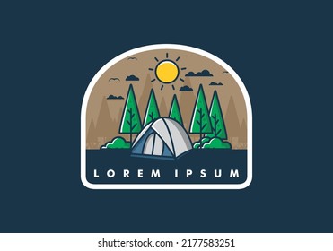 Camping divertido con domo tienda diseño de ilustración plana