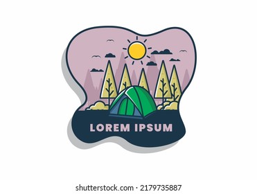 Fun camping with dome tent flat illustration design