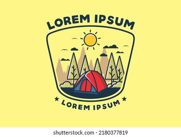 Fun camping with dome tent flat illustration design
