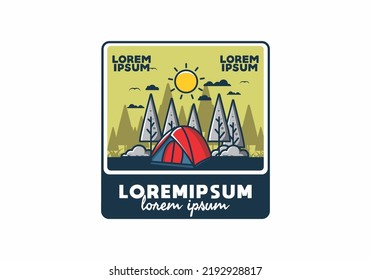 Camping divertido con domo tienda diseño de ilustración plana