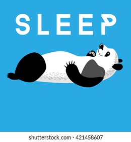 Fun card with a panda sleeping on a blue background