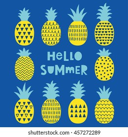 Fun card with pineapples. Vector illustration.