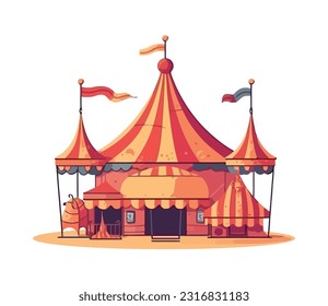 Fun carnival celebration with performers on stage icon isolated