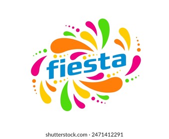 Fun carnival event, fiesta holiday party symbol with bright color splashes and confetti. Isolated vector icon of entertainment event, summer fiesta, street fest, birthday party and music festival