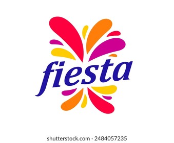 Divertido evento de carnaval, fiesta de fiesta símbolo de fiesta con coloridos fuegos artificiales estallar o salpicaduras de pintura. Etiqueta o emblema aislado de celebración de evento festivo de Vector. Fiesta tradicional, fiesta, espectáculo