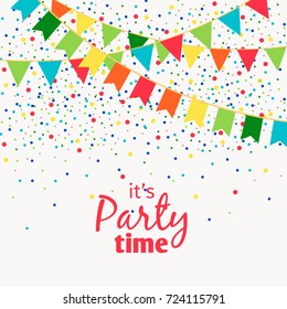 Fun carnival garlands with flags isolated on white background with polka dot confetti for party design