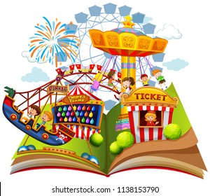 Fun carnival within pop up book illustration