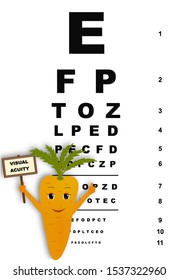 Fun carrot with eye test table. Vector