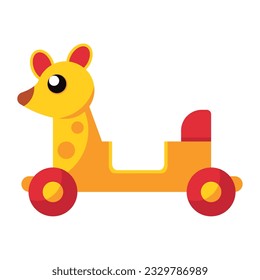 Fun cartoon animal riding toy car with wheels icon isolated