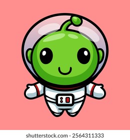 fun cartoon of baby alien in astronaut suit isolated colored drawing line art style sketch classic vintage design illustration