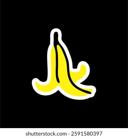 Fun Cartoon Banana Peel Vector Illustration. A playful vector illustration of a bright yellow banana peel in a bold, modern style. Perfect for humorous designs, warning signs, pop art, stickers