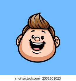 fun cartoon of big fat boy face isolated drawing line art style sketch classic vintage design illustration