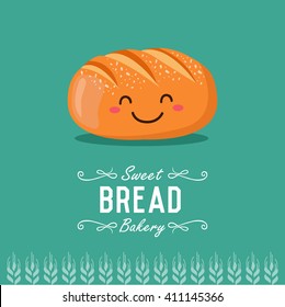  Fun cartoon bread. Bakery and pastry cartoon character. Vector illustration. 