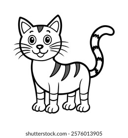 Fun cartoon cat vector illustration in clean line art
