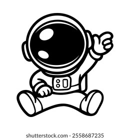 fun cartoon character of astronaut isolated drawing line art style sketch classic vintage design illustratio