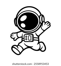 fun cartoon character of astronaut isolated drawing line art style sketch classic vintage design illustration