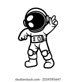 fun cartoon character of astronaut isolated drawing line art style sketch classic vintage design illustration