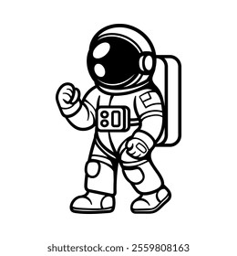 fun cartoon character of astronaut isolated drawing line art style sketch classic vintage design illustration