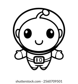 fun cartoon character of baby alien in astronaut suit isolated drawing line art style sketch classic vintage design illustration