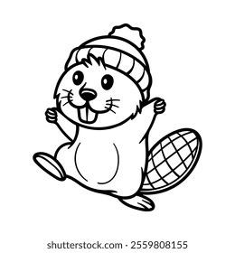 fun cartoon character of beaver isolated drawing line art style sketch classic vintage design illustration