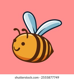 fun cartoon character of bee logo isolated colored drawing line art style design illustration