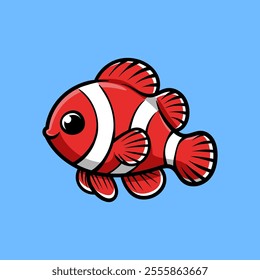 fun cartoon character of clown fish isolated colored drawing line art style design illustration