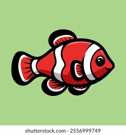 fun cartoon character of clown fish isolated colored drawing line art style design illustration