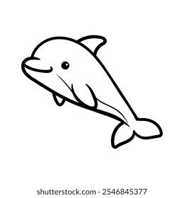 fun cartoon character of dolphin isolated drawing coloring line art style sketch classic vintage design illustration