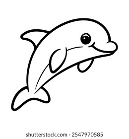 fun cartoon character of dolphin isolated drawing coloring line art style sketch classic vintage design illustration