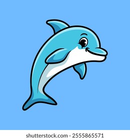 fun cartoon character of dolphin isolated colored drawing line art style design illustration