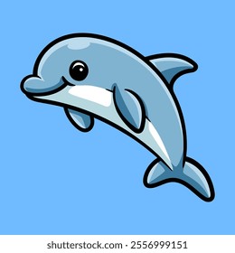 fun cartoon character of dolphin isolated colored drawing line art style design illustration