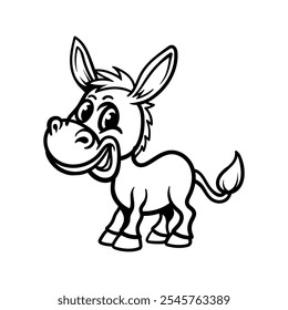 divertido personagem de desenho animado de burro isolado desenho coloração linha arte estilo esboço clássico vintage design ilustração