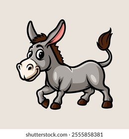 fun cartoon character of donkey isolated colored drawing line art style design illustration