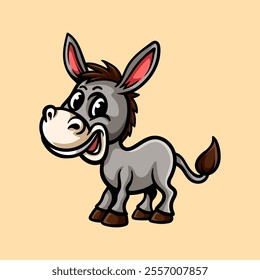 fun cartoon character of donkey isolated colored drawing line art style design illustration