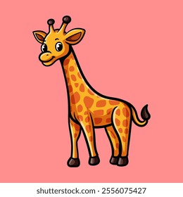 fun cartoon character of giraffe isolated colored drawing line art style design illustration