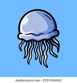 fun cartoon character of jellyfish isolated colored drawing line art style sketch classic vintage design illustration