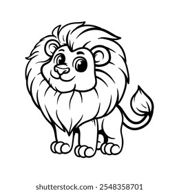 fun cartoon character of lion isolated drawing coloring line art style sketch classic vintage design illustration