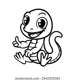 divertido personagem de desenho animado de lagarto logotipo isolado desenho coloração linha arte estilo esboço clássico vintage design ilustração